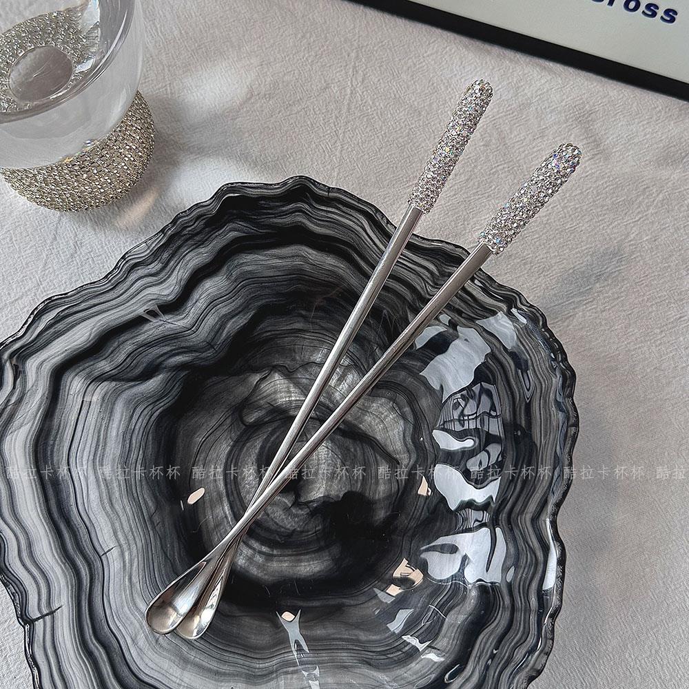 超闪满天星 咖啡搅拌勺304不锈钢勺子轻奢镶钻长柄勺高颜值搅拌棒