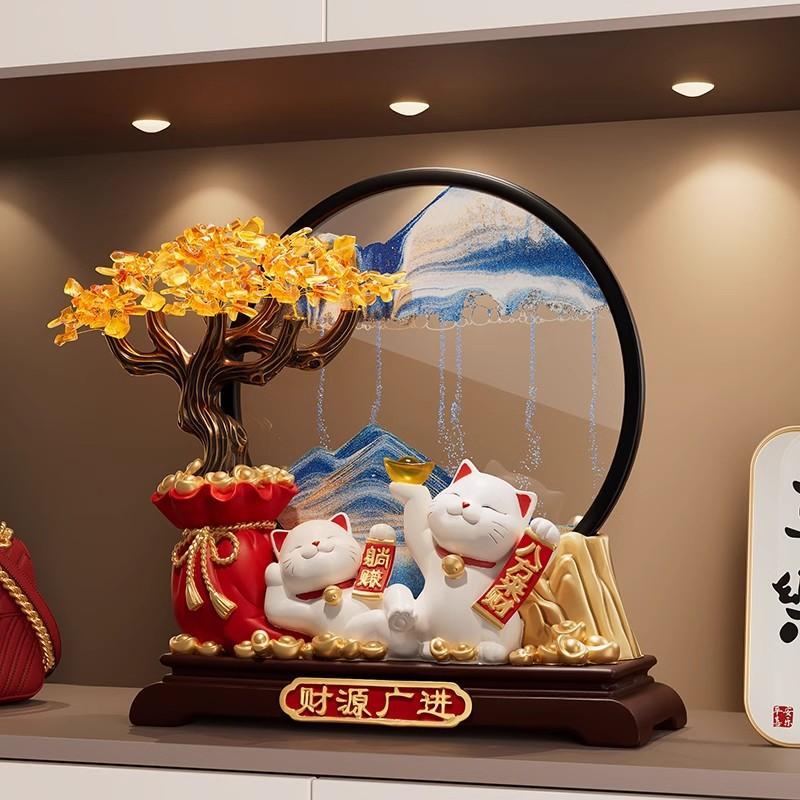 日本发财树招财猫流沙画 画摆件客厅玄关店铺前台装饰品乔迁开 业