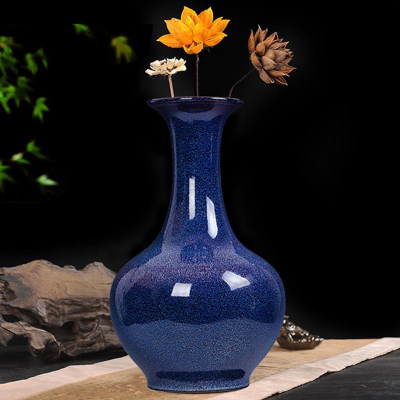 蓝色创意陶瓷花瓶插花器摆件景德镇新中式家居装饰品客厅摆设大号