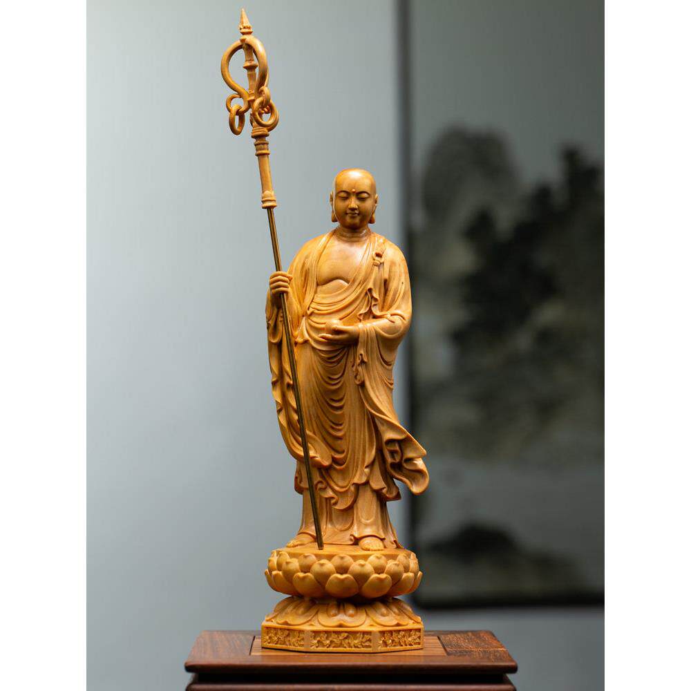 小叶黄杨木雕刻工家居装饰品家用供奉娑婆三圣地藏王菩萨佛像摆件