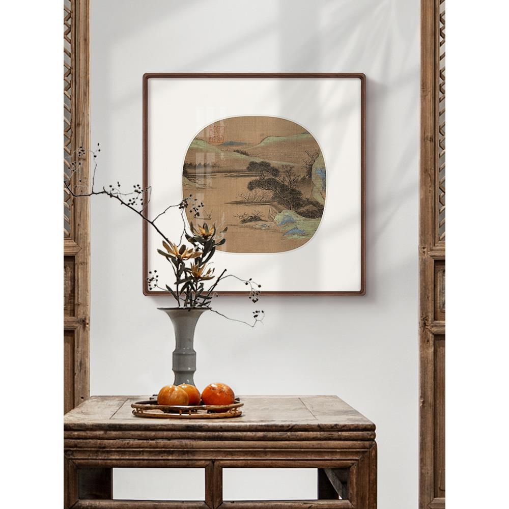 宋代美学壁画新中式茶室装饰画桌面摆件高档实木框餐厅挂画背景墙
