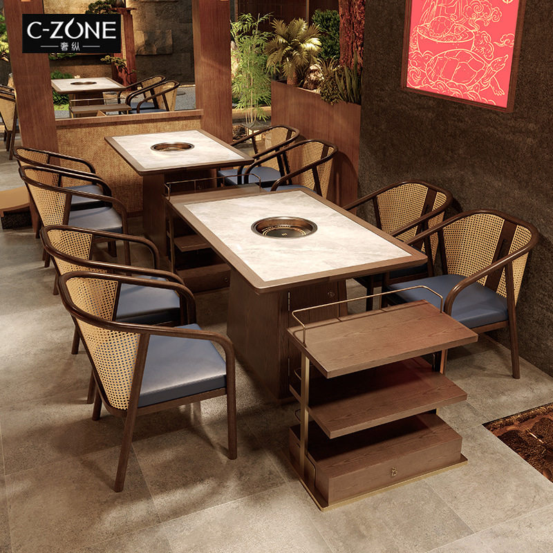 奢纵新中式餐馆靠墙藤编卡座自助餐厅沙发烤肉串串火锅店桌椅组合,商业/办公家具,火锅桌,淘宝优惠券,粉丝福利购,淘宝优惠卷