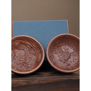 宜兴原矿紫泥柴火手绘龙凤大师杯龙凤对杯 2588龙凤对杯