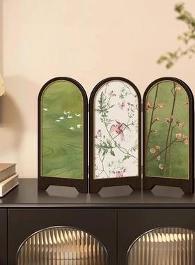 新中式绿色飞鸟屏风桌面摆件玄关柜茶桌家居装饰品客厅摆画 画礼