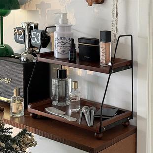 覆古香水置物架实木桌面收纳层架卧室化妆品整理架双层护肤品摆放
