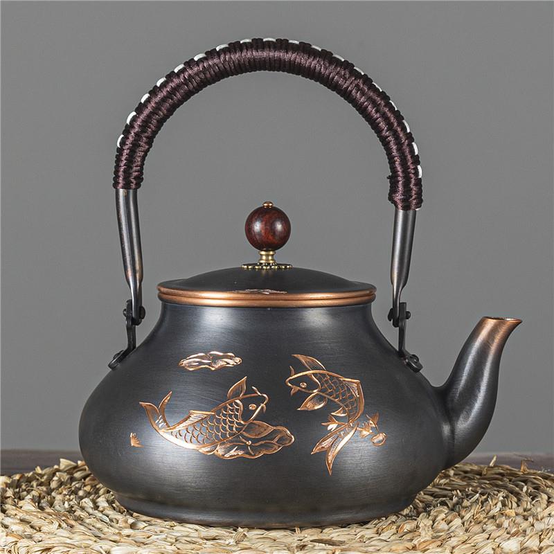 紫铜烧水壶纯手工提梁铜壶泡茶壶电陶炉沏茶壶煮茶器煮茶炉套装