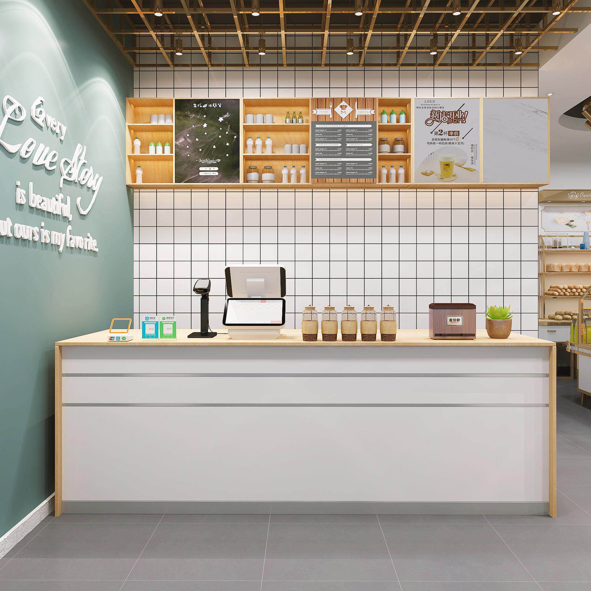 实木奶茶店收银柜台前台饭店小型店铺接待商用柜台蛋糕店吧台甜品