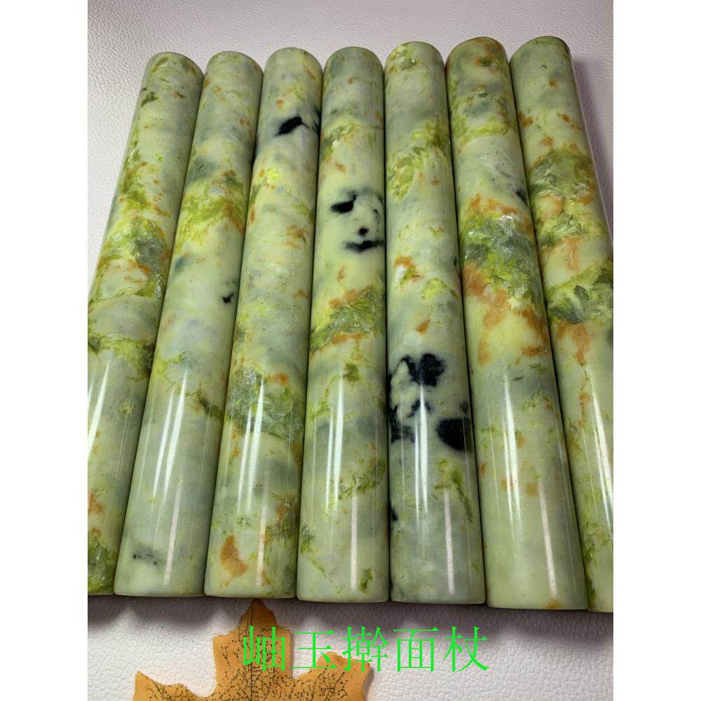 正品岫玉加粗飘花擀面杖 岫岩玉加粗擀面杖玉石擀面杖加粗擀面杖