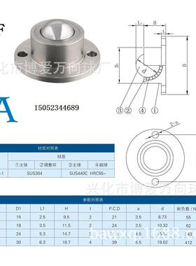 法兰安装型BCHF27 30 39 48万向球 万向滚珠 牛眼轴承 钢球轮