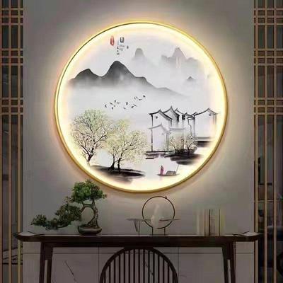 新中国风无障碍豪华入口装饰画与Led灯圆形卧室走廊楼梯足部茶道