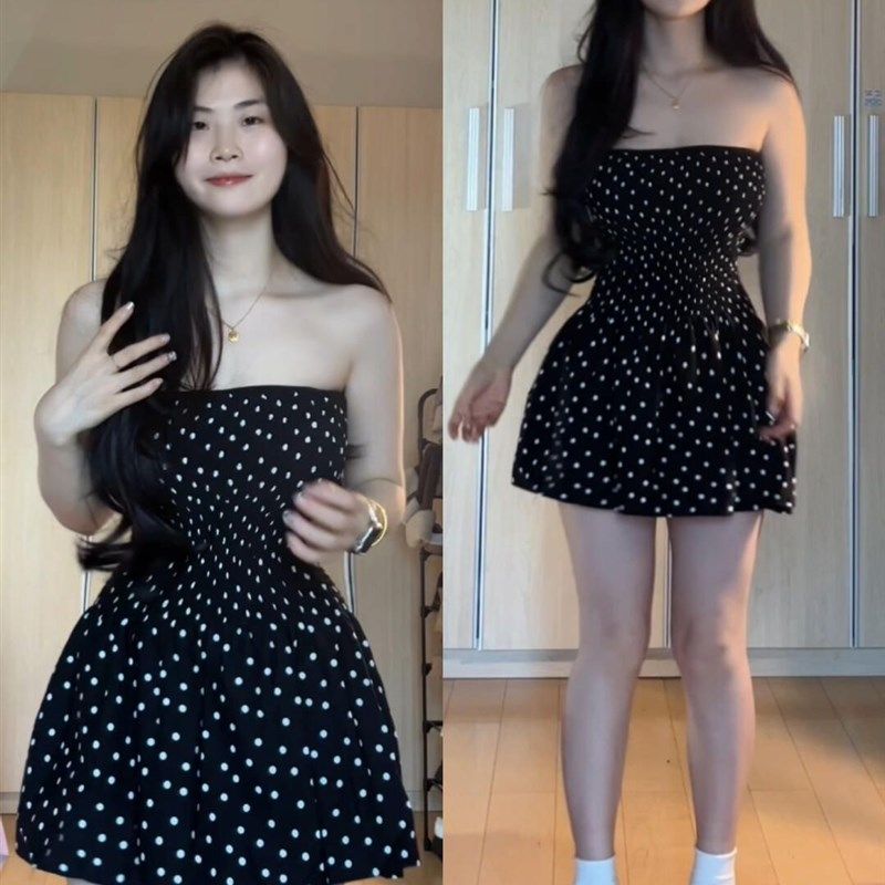 微胖MM辣妹一字肩波点抹胸连衣裙夏季法式甜美气质裙子收腰短裙子,女装/女士精品,大码连衣裙,淘宝优惠券,粉丝福利购,淘宝优惠卷