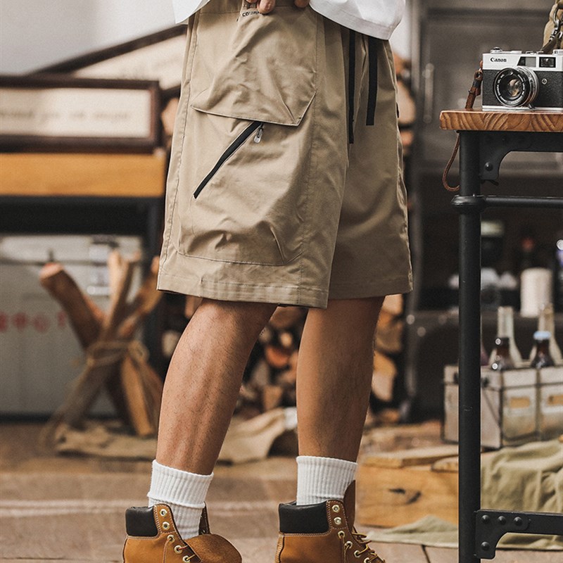 卡其色休闲短裤男夏季薄款外穿五分裤宽松潮牌美式户外工装裤男款