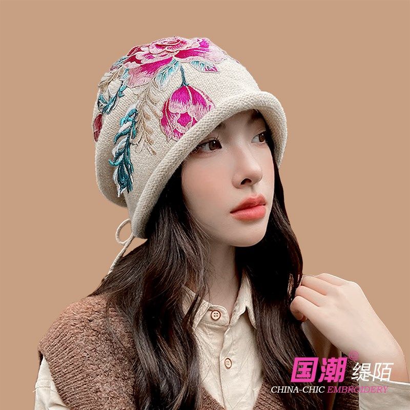 国潮刺绣堆堆帽女春秋显脸u小包头冷帽大头围抽绳卷边针织毛线帽,服饰配件/皮带/帽子/围巾,帽子,淘宝优惠券,粉丝福利购,淘宝优惠卷