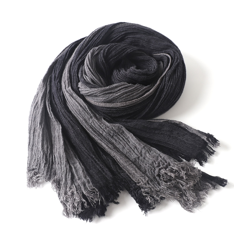 棉麻围巾男士春秋冬季日系薄款黑色百搭纯色棉麻围脖女文艺复古潮