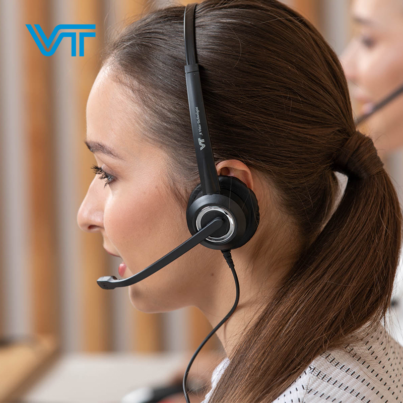 VT6300呼叫中心话务耳机头戴式固话降噪电商办公客服耳麦调音线控