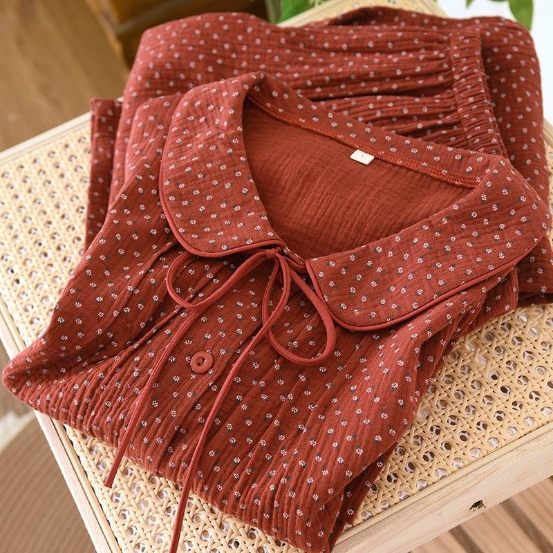 红色睡衣女春秋季纯棉双层纱布长袖开衫套装2025新款薄夏天家居服,女士内衣/男士内衣/家居服,睡衣/家居服套装,淘宝优惠券,粉丝福利购,淘宝优惠卷