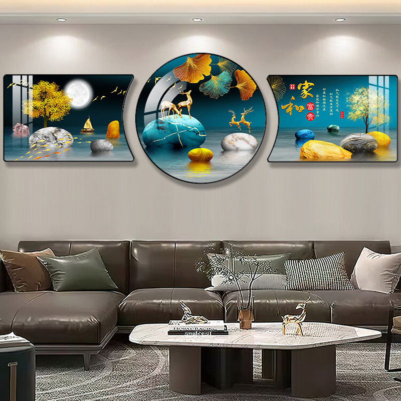 发财麋鹿轻奢高档客厅装饰画新中式沙发背景墙挂画饭厅画现代简约,家居饰品,现代装饰画,淘宝优惠券,粉丝福利购,淘宝优惠卷
