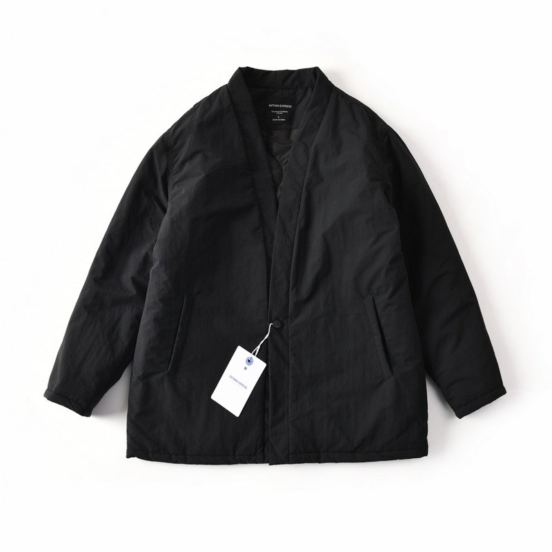 外贸日单国风羽织道袍棉衣棉服宽松休闲V领保暖外套男秋冬季潮924