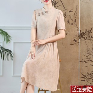 短袖 年輕媽媽夏裝 新中式 連衣裙氣質(zhì)減齡中老年L女裝 旗袍裙 改良款