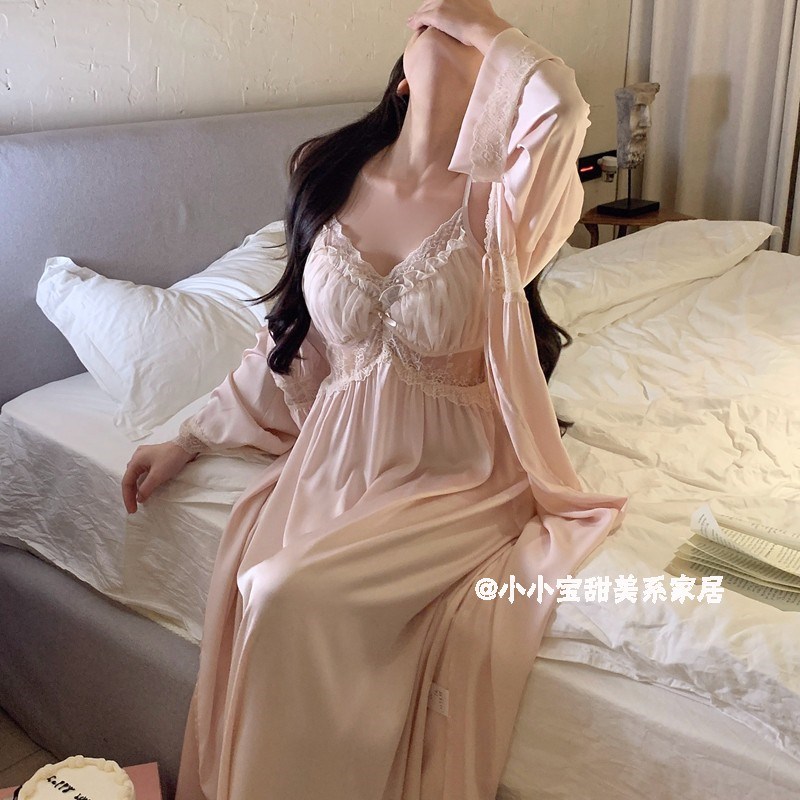 法式复古仙女公主风睡衣女带胸垫蕾丝纯欲春夏吊带睡裙睡袍家居服