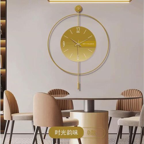 现代抽象a餐厅装饰画创意带钟表圆形饭厅挂画大气轻奢极简客厅壁