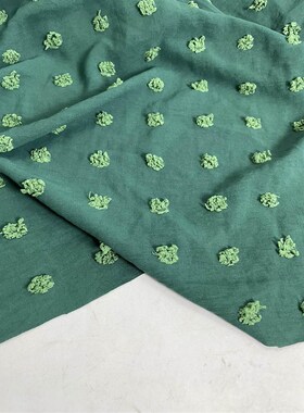 D799墨绿色小毛球提花冰丝绉雪纺布头柔软垂坠透气连衣裙上衣面料