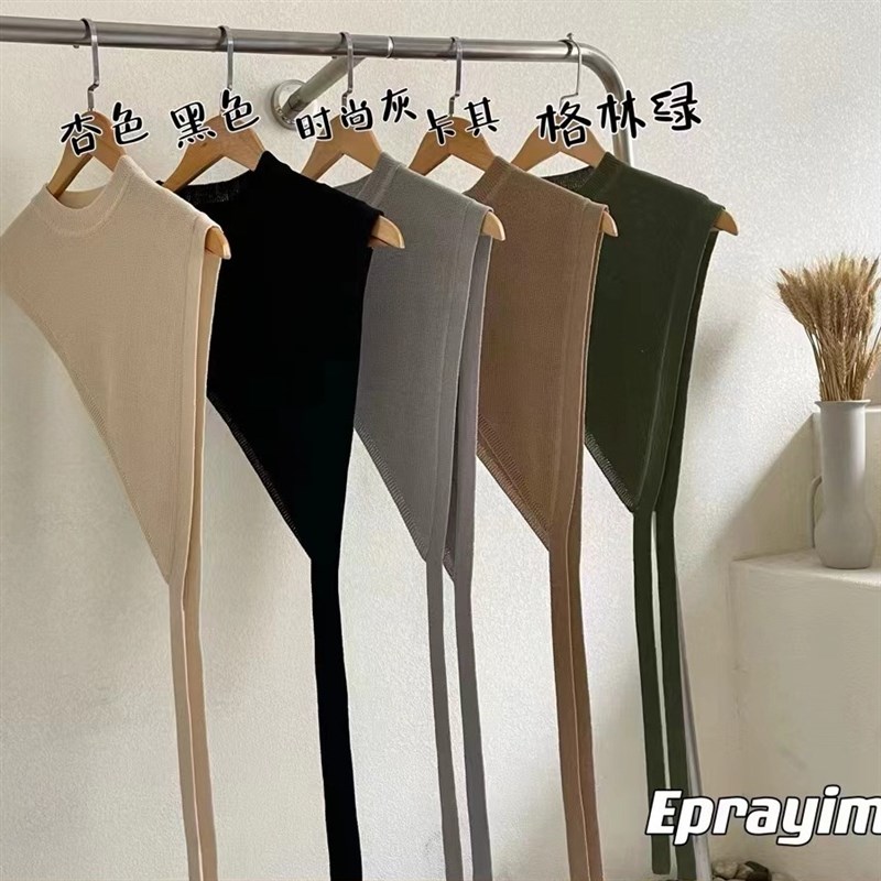 韩版新款高级感小k众设计斜边三角针织披肩马甲女叠穿洋气飘带搭