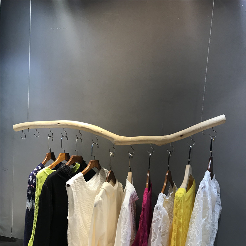 天然树枝服装店展示架上墙服装吊环钢丝吊挂吊顶衣服架Y女装店货