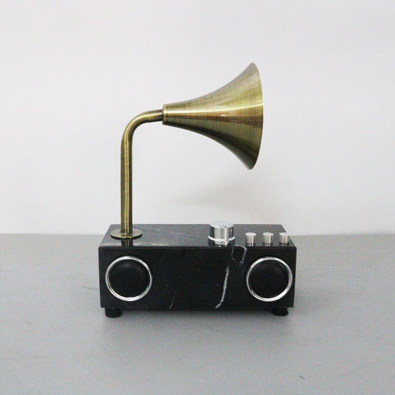 简约现代复古大理石留声机样板间家居客厅书房创意桌面装饰摆件