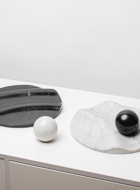 现代轻奢大理石曲面托盘摆件样板间电视柜装饰品洗手台摆设工艺品