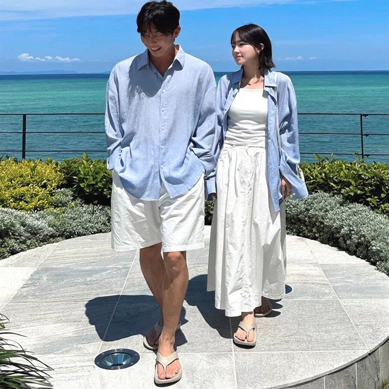 亲肤透气棉麻蓝衬衫男美式复古宽松长袖翻领防晒开衫亚麻工装衬衣