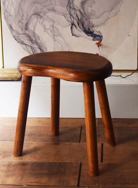 黑不二  原木凳子 换鞋凳子圆凳 胡桃木北欧简单圆凳餐桌凳 角凳