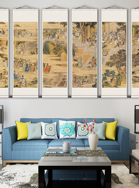 群仙祝寿图人物六条屏字画卷轴装饰国画丝绸礼品送客户风水画套装