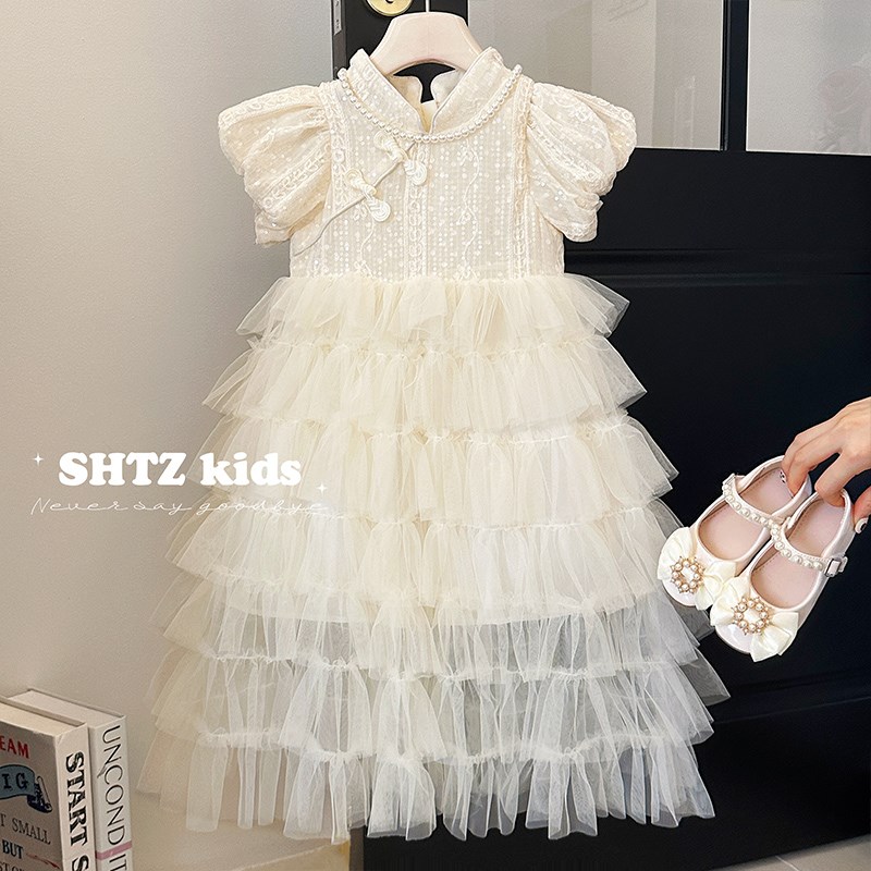 女童旗袍夏季2h024新款小女孩中国风连衣裙儿童蛋糕裙新中式蓬蓬