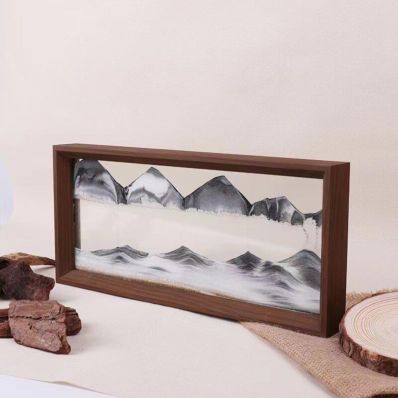 高档流沙实木相框解压流沙画摆件客厅桌面装饰沙漏家居摆饰工艺礼