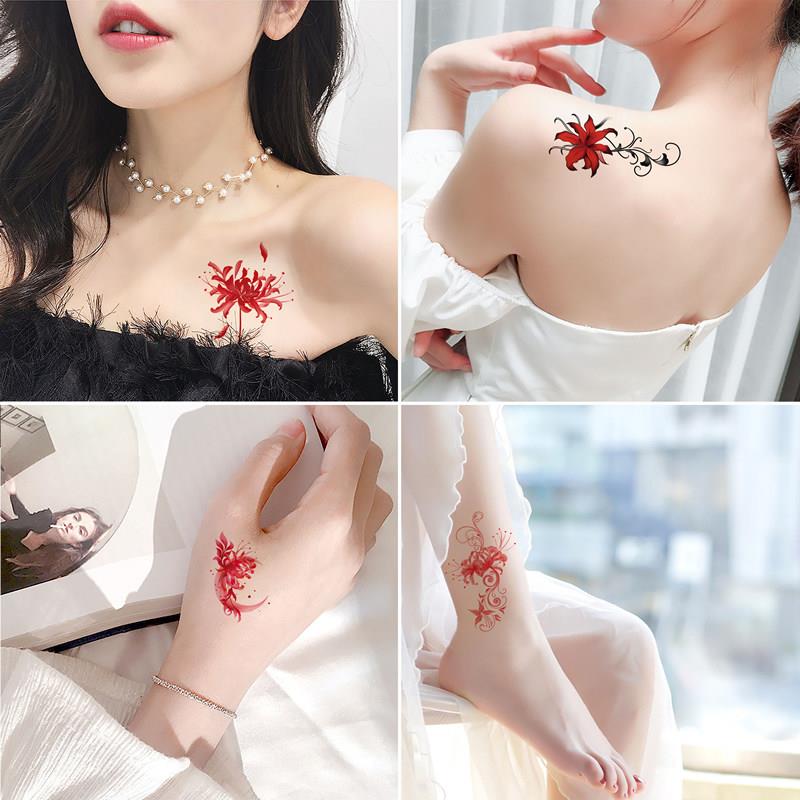 彼岸花纹身贴防水女持久彷真花锁骨胸前半永久网红小图案贴画贴纸