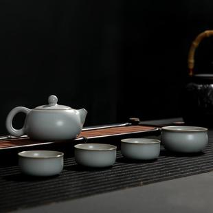 家用功夫茶具套装 汝窑茶具套装 复古茶壶台湾汝窑茶杯陶瓷整套茶具