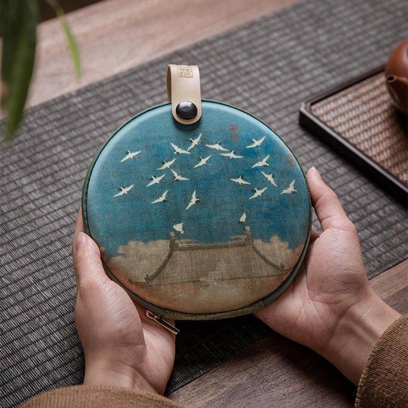 中式 覆古普洱茶饼手提袋中国风包装盒七寸茶饼袋白茶圆饼收纳包