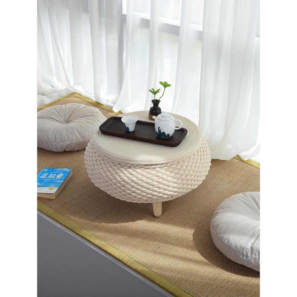 飘窗桌子小茶几榻榻米茶桌阳台圆桌可收纳炕几炕桌藤编桌储物矮桌