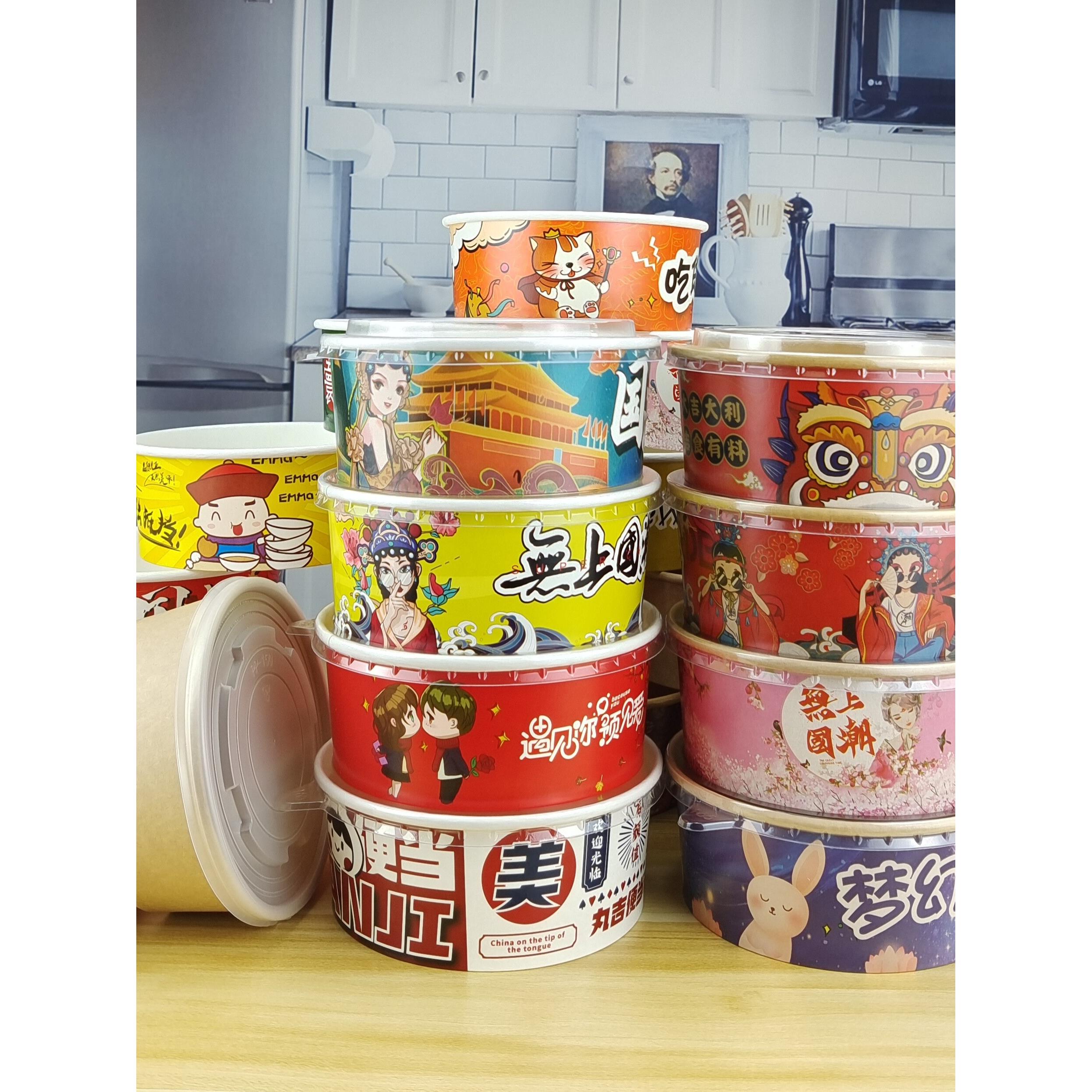 一次性牛皮纸碗外卖打包盒圆形纸碗饭盒甜品沙拉碗国潮可定制整箱