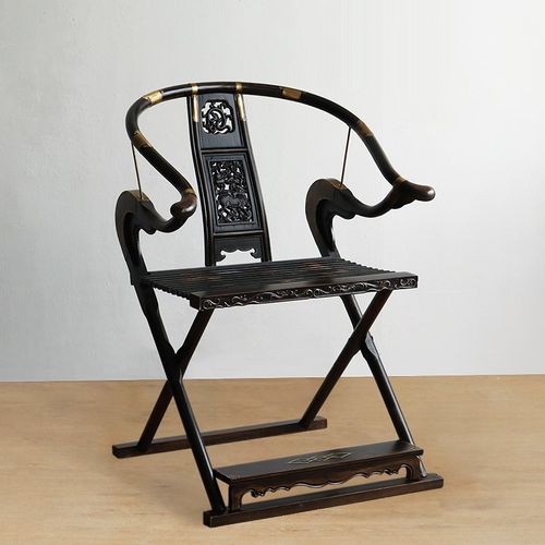 中式交叉纯实木包铜交椅中式明清榆木太师椅仿古折叠椅靠背椅做旧