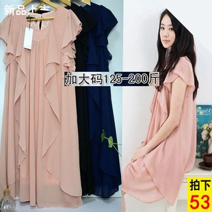 胖mm夏装 气质裙子短袖 2023中长款 女装 休闲 宽松显瘦雪纺连衣裙韩版