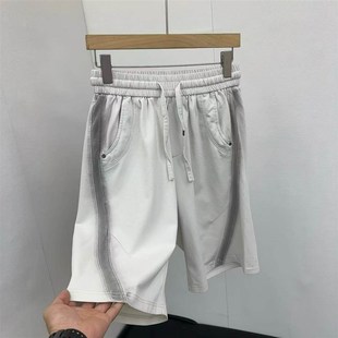 短裤 五分裤 男士 新款 美式 弯刀中裤 街头休闲宽松水洗做旧渐变运动裤