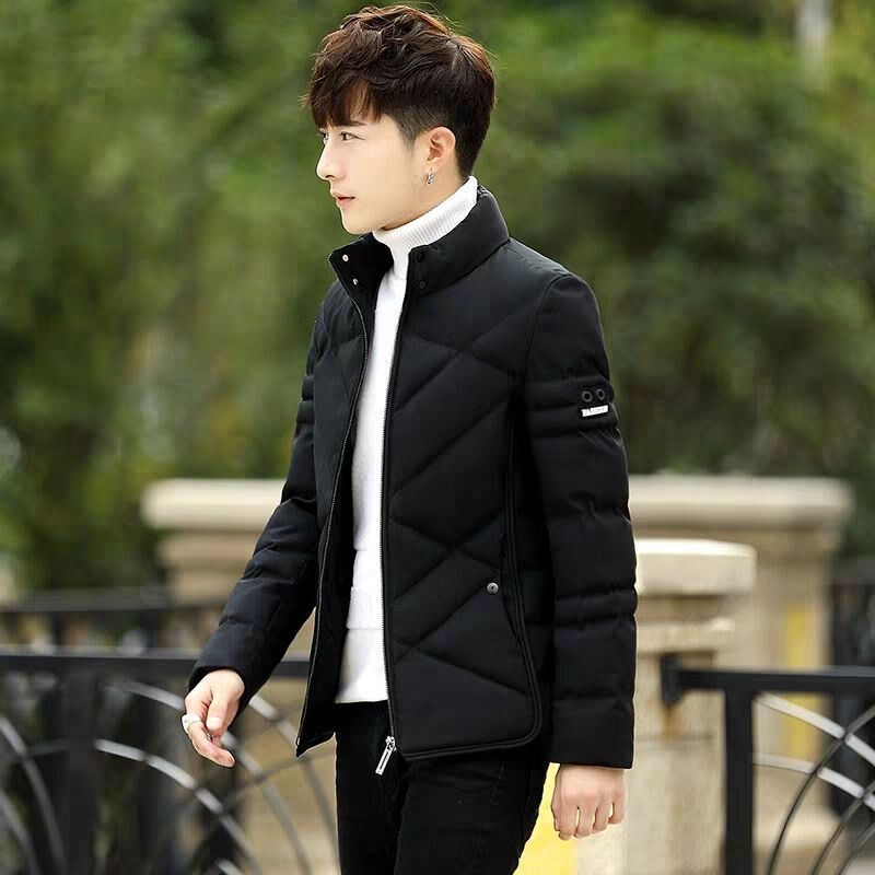 冬季棉服男外套韩版短款修身立领纯色潮流羽绒棉服帅气棉袄男加厚
