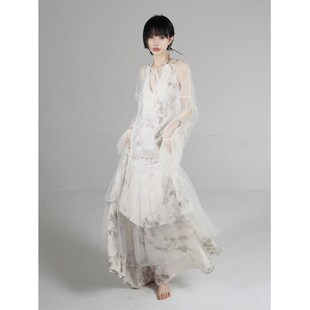 川故纵【清淺】2024年夏季纱罩裙新中式国风挂脖长款连衣裙女