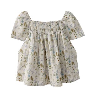 森系复古方领宽松显瘦纯棉小碎花衬衫 法式 小众设计感衬衣 新款 夏季