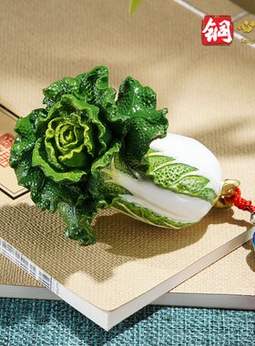 黄铜摆件《手中有财》客厅桌面装饰 铜工艺品 白菜摆件招财手把件