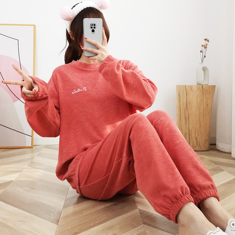 胖妹妹秋冬洋气加绒加厚宽松保暖套装休闲家居服大码睡衣.女200斤