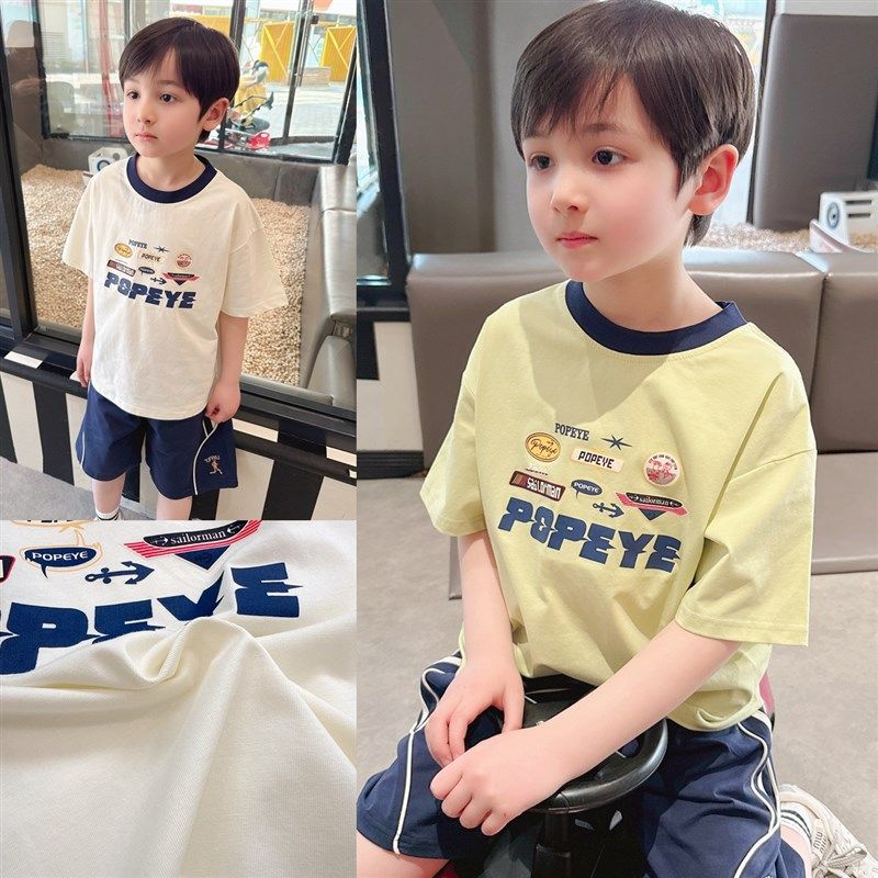 撞色拼接~男童卡通印花短袖T恤2025夏季新款儿童韩版宽松半袖上衣,童装/婴儿装/亲子装,T恤,淘宝优惠券,粉丝福利购,淘宝优惠卷