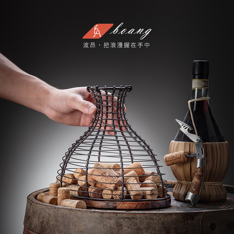 高颜值红酒塞收纳筐葡萄酒瓶塞收集篮家用酒柜摆件软木塞创意架子图片